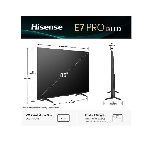 HISENSE 85 E7Q PRO QLED 4K UHD SMART 144HZ